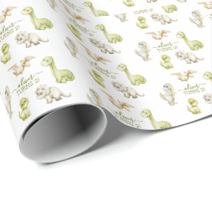 Verjaardagsfeestje met waterverf dinosaurus voor k cadeaupapier