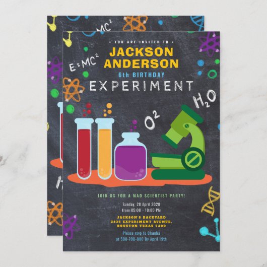verjaardagsfeestje met wetenschap kaart (Voorkant / Achterkant)