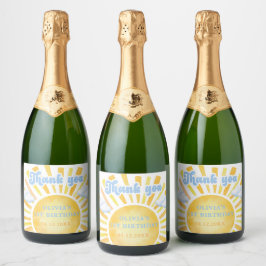 Verjaardagsfeestje met Zonneschijn en Wolken Sparkling Wijnetiket