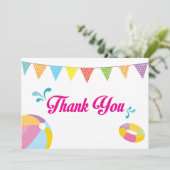 Verjaardagsfeestje met zwembad spetter meisje bedankkaart (Staand voorkant)