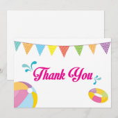 Verjaardagsfeestje met zwembad spetter meisje bedankkaart (Voorkant / Achterkant)