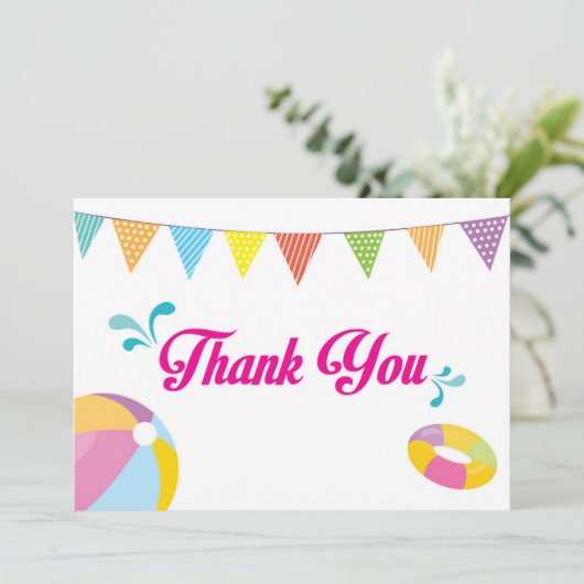 Verjaardagsfeestje met zwembad Spetterende meisjes Bedankkaart (Staand voorkant)