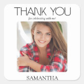 Verjaardagsfeestje Modern Foto Bedankt Vierkante Sticker (Voorkant)