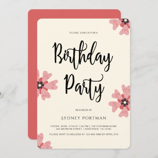 Verjaardagsfeestje Moderne  Bloemen Kaart (Voorkant / Achterkant)