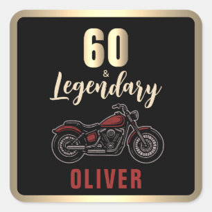 Verjaardagsfeestje motorrijder 60 jaar met vintage vierkante sticker
