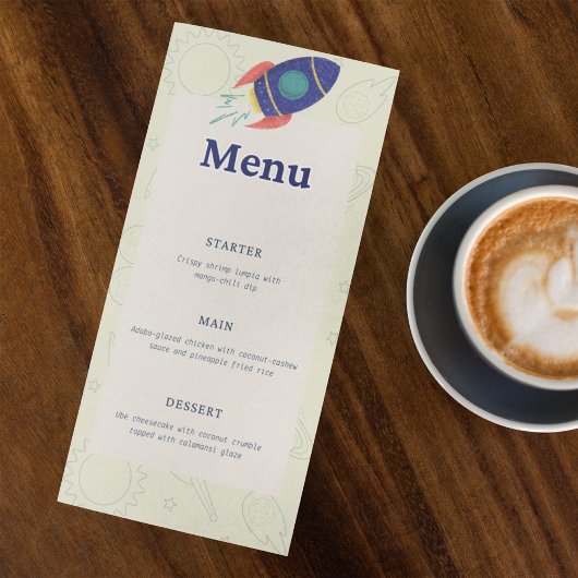 Verjaardagsfeestje naar de ruimte menu