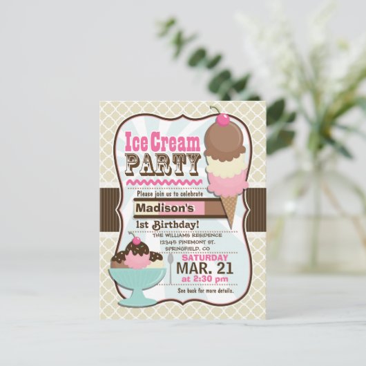 Verjaardagsfeestje Napolitaanse Ice Cream Kind Uitnodiging Briefkaart (Staand voorkant)
