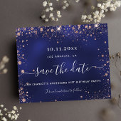 Verjaardagsfeestje navy blue roze budget save date flyer