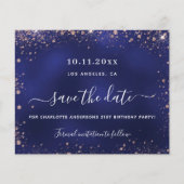 Verjaardagsfeestje navy blue roze budget save date flyer (Voorkant)