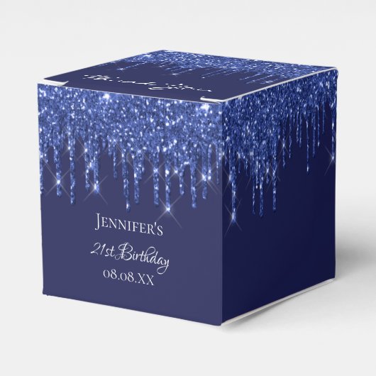 Verjaardagsfeestje navyblauw witte glitterspetters bedankdoosjes