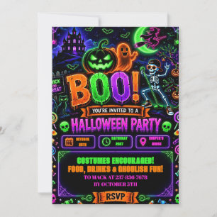 Verjaardagsfeestje Neon Halloween Kaart