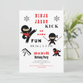 Verjaardagsfeestje Ninja Rood & Zwart Kick up Some Kaart (Staand voorkant)