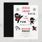 Verjaardagsfeestje Ninja Rood & Zwart Kick up Some Kaart (Voorkant / Achterkant)