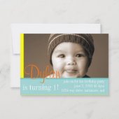 Verjaardagsfeestje Nodig mijn foto Blauw Geel Sina Kaart (Voorkant)