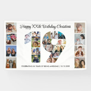 Verjaardagsfeestje nummer 19 foto collage spandoek
