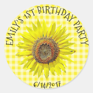 Verjaardagsfeestje of Baby shower Zonnebloem Stick Ronde Sticker