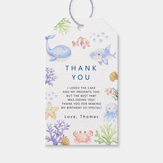 Verjaardagsfeestje onderzee thank you cadeaulabel (Voorkant)