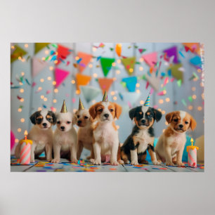 Verjaardagsfeestje ontwerp met schattige puppy's poster