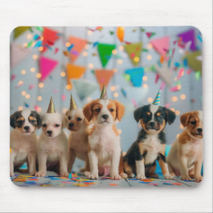 Verjaardagsfeestje ontwerp voor schattige puppy's muismat