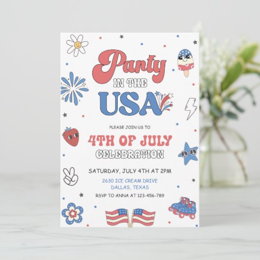 Verjaardagsfeestje op 4 juli in de VS Uitnodiging (Staand voorkant)