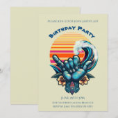 Verjaardagsfeestje- Op een Grote Golf Surfen-Hand  Kaart (Voorkant / Achterkant)