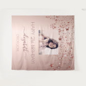 Verjaardagsfeestje op maat foto roze gouden sterre wandkleed (Voorkant (horizontaal))