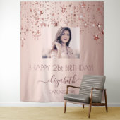 Verjaardagsfeestje op maat foto roze gouden sterre wandkleed (In situ)