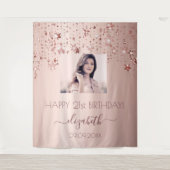 Verjaardagsfeestje op maat foto roze gouden sterre wandkleed (Voorkant)