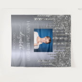 Verjaardagsfeestje op maat foto zilver glans glamo wandkleed (Voorkant (horizontaal))