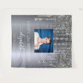 Verjaardagsfeestje op maat foto zilver glans glitt wandkleed (Voorkant (horizontaal))