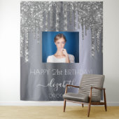 Verjaardagsfeestje op maat foto zilver glans glitt wandkleed (In situ)