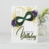 Verjaardagsfeestje op Mardi Gras Mask Kaart (Staand voorkant)