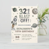 Verjaardagsfeestje Outer Space Blast Off voor kind Kaart (Staand voorkant)