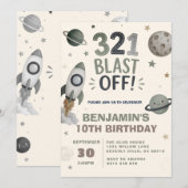 Verjaardagsfeestje Outer Space Blast Off voor kind Kaart (Voorkant / Achterkant)