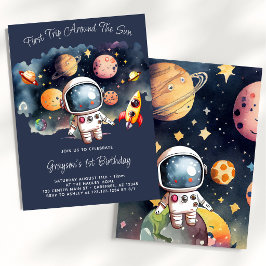 Verjaardagsfeestje Outer Space Planeten Blauw 1e Kaart