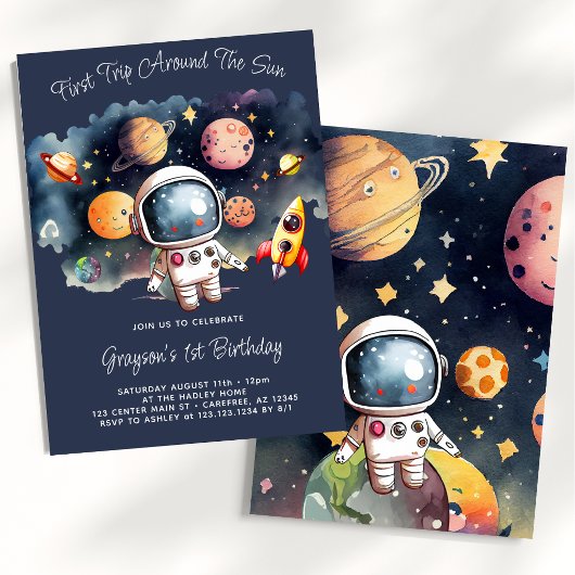 Verjaardagsfeestje Outer Space Planeten Blauw 1e Kaart