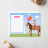 Verjaardagsfeestje paard bedankkaart notitiekaartje (Voorkant / Achterkant in situ)