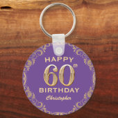 Verjaardagsfeestje paars en goud glitters kader 60 sleutelhanger (Voorkant)