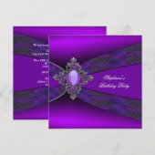 Verjaardagsfeestje Paars Zilver Jewel Kaart (Voorkant / Achterkant)