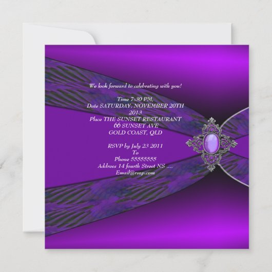 Verjaardagsfeestje Paars Zilver Jewel Kaart (Achterkant)