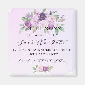 Verjaardagsfeestje paarse bloemen save the date magneet (Voorkant)