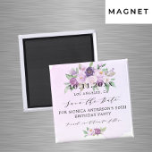 Verjaardagsfeestje paarse bloemen save the date magneet