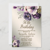 Verjaardagsfeestje Paarse roze bloemetjes Golden E Kaart (Voorkant)