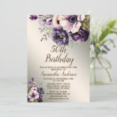 Verjaardagsfeestje Paarse roze bloemetjes Golden E Kaart (Staand voorkant)
