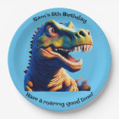 Verjaardagsfeestje papier bord. Dinosaurus. Bewerk Papieren Bordje (Voorkant)
