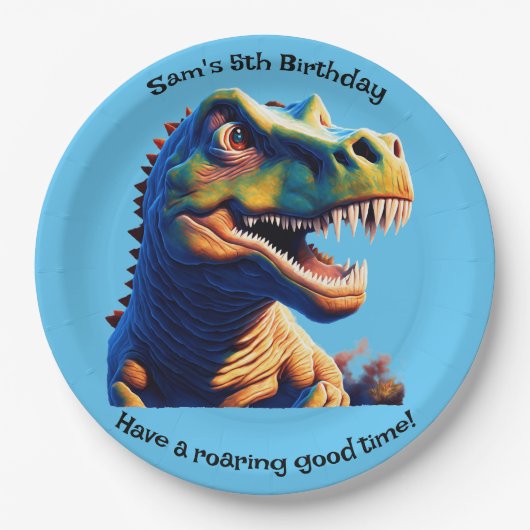 Verjaardagsfeestje papier bord. Dinosaurus. Bewerk Papieren Bordje (Voorkant)