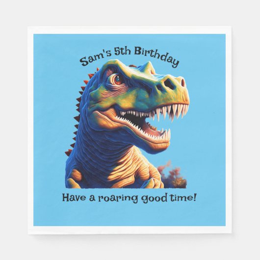 Verjaardagsfeestje papieren servetten. Dinosaurus. Servet (Voorkant)