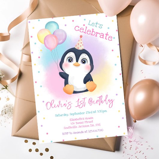 Verjaardagsfeestje Penguin Winter Kaart