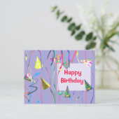 Verjaardagsfeestje Petten en Streamers Uitnodiging Briefkaart (Staand voorkant)