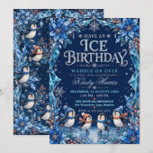 Verjaardagsfeestje pinguïn winter kaart (Voorkant / Achterkant)